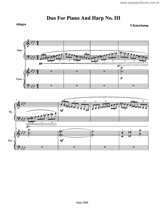 Partitura da música Duo For Harp and Piano No. III