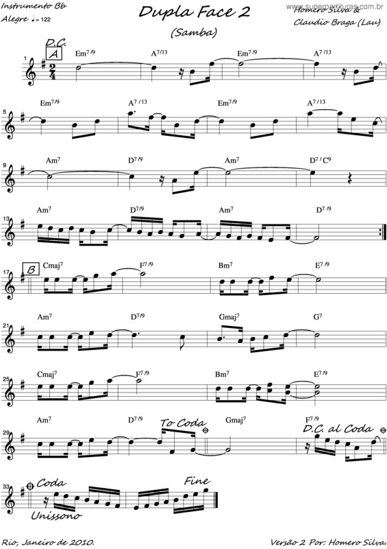 Partitura da música Dupla Face v.2