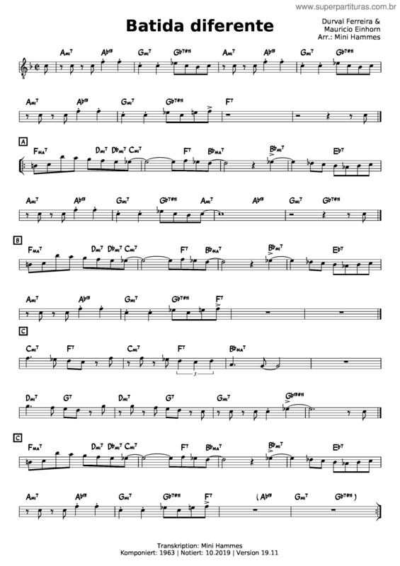 Partitura da música Durval Ferreira & Mauricio Einhorn – Batida Diferente