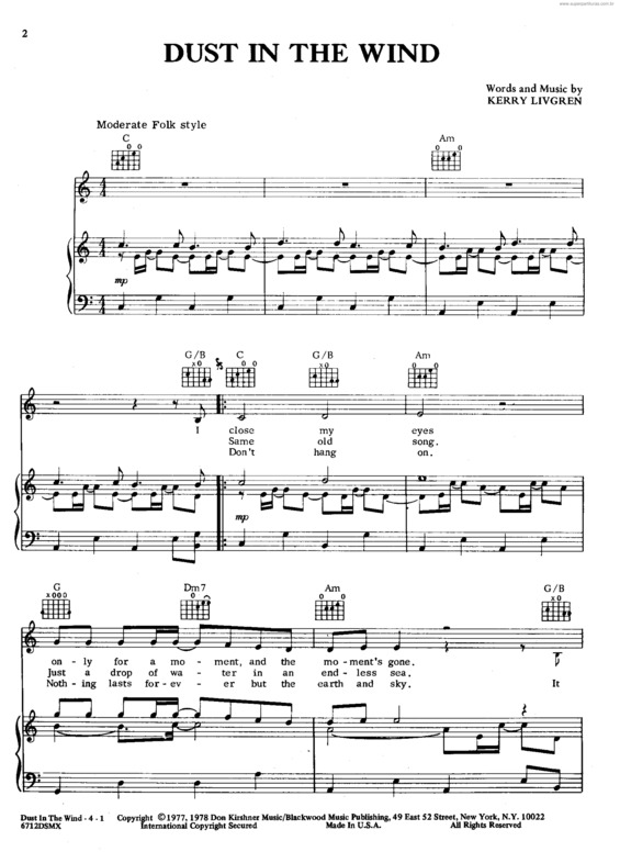 Partitura da música Dust In The Wind v.3