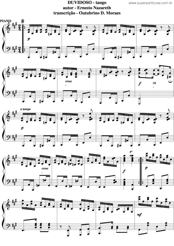 Partitura da música Duvidoso