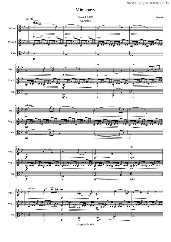 Partitura da música Dvorak Miniatures 1 Cavatina For Two Violins And Viola
