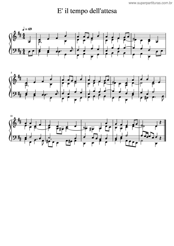 Partitura da música E` Il Tempo Dell`Attesa