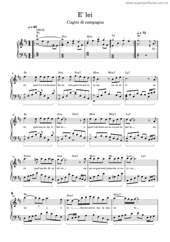 Partitura da música E` Lei – Cugini Di Campagna