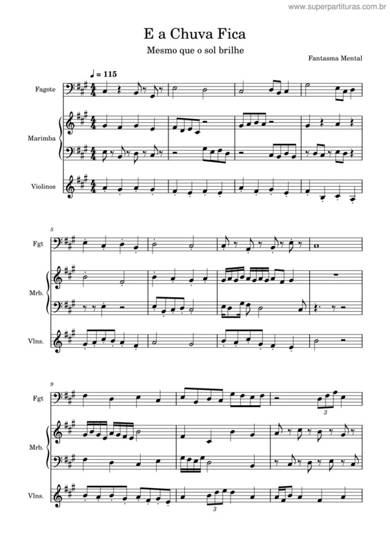 Partitura da música E A Chuva Fica