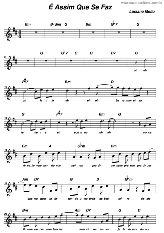 Partitura da música É Assim Que Faz