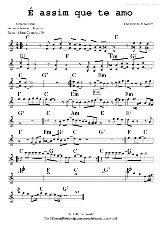 Partitura da música É Assim Que Te Amo