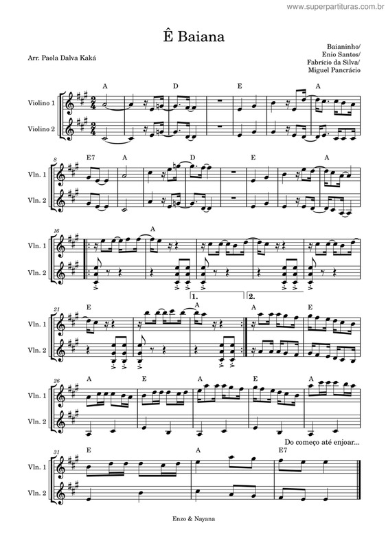 Partitura da música Ê Baiana