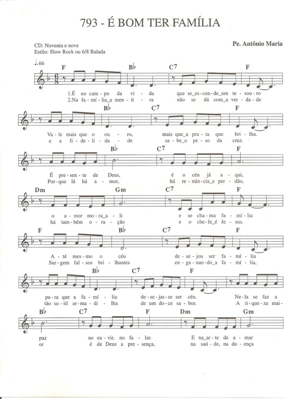 Partitura da música É Bom Ter Família v.2