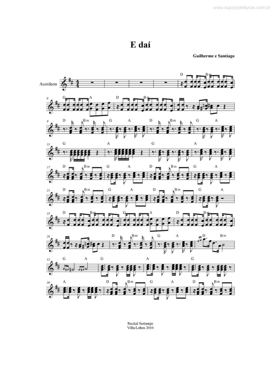 Partitura da música E Daí