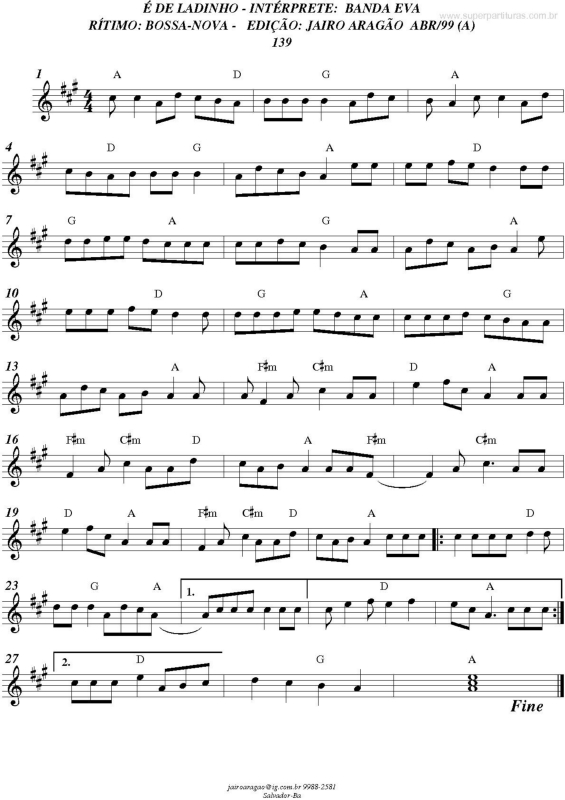 Partitura da música É de ladinho