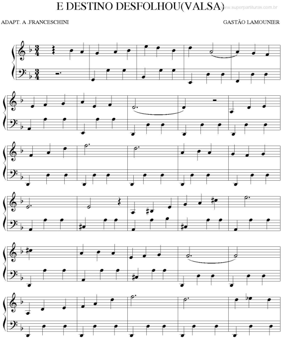 Partitura da música E Destino Desfolhou