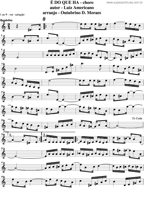 Partitura da música É Do Que Há