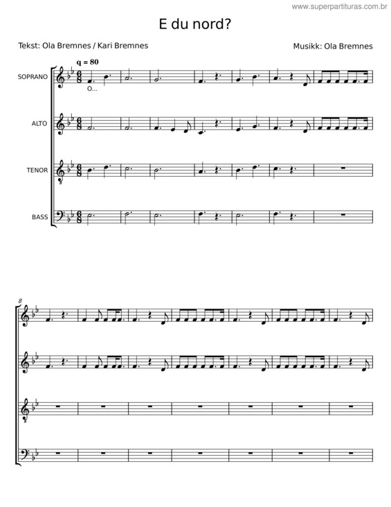 Partitura da música E Du Nord – Ola Bremnes