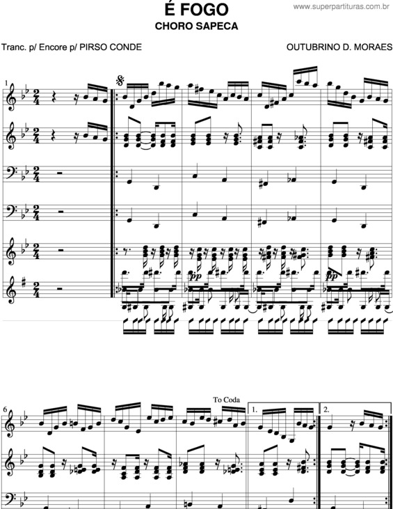 Partitura da música E Fogo