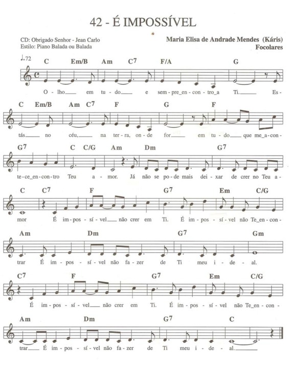 Partitura da música É Impossível