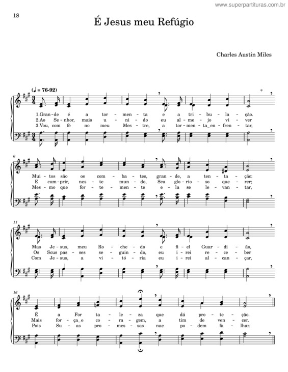 Partitura da música É Jesus Meu Refúgio – Charles Austin Miles v.3