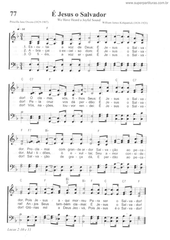 Partitura da música É Jesus O Salvador