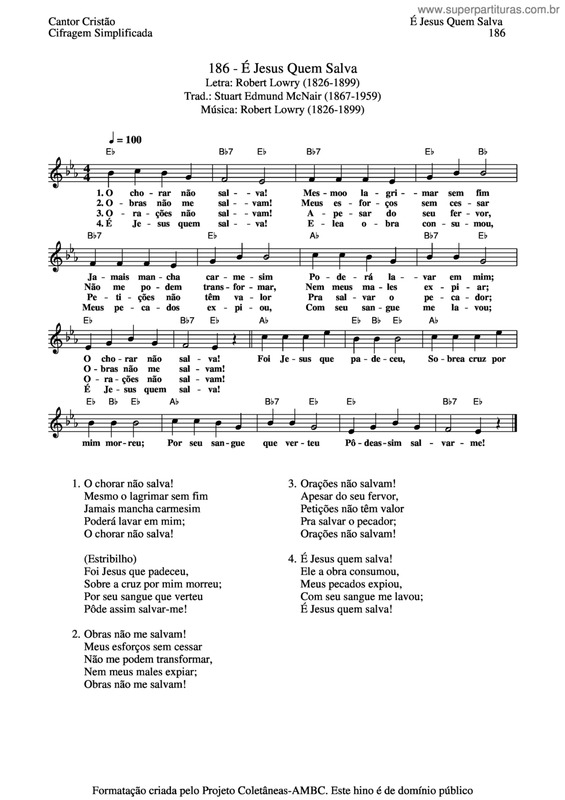 Partitura da música É Jesus Quem Salva