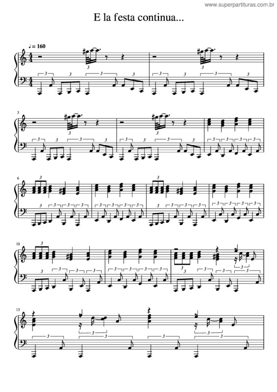 Partitura da música E La Festa Continua... Pianoforte