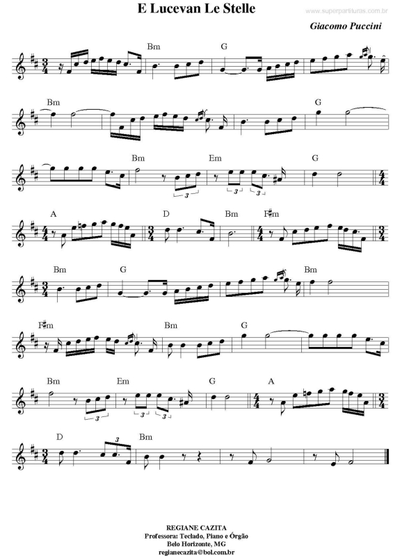 Partitura da música E Lucevan Le Stelle