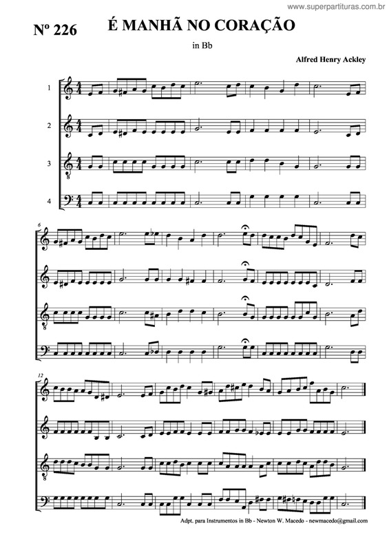 Partitura da música É Manhã No Coração v.2