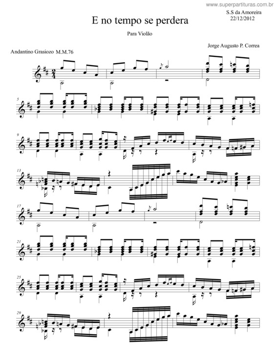 Partitura da música E no tempo se perdera