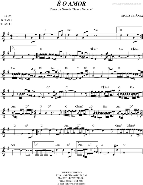 Partitura da música É O Amor (Suave Veneno)