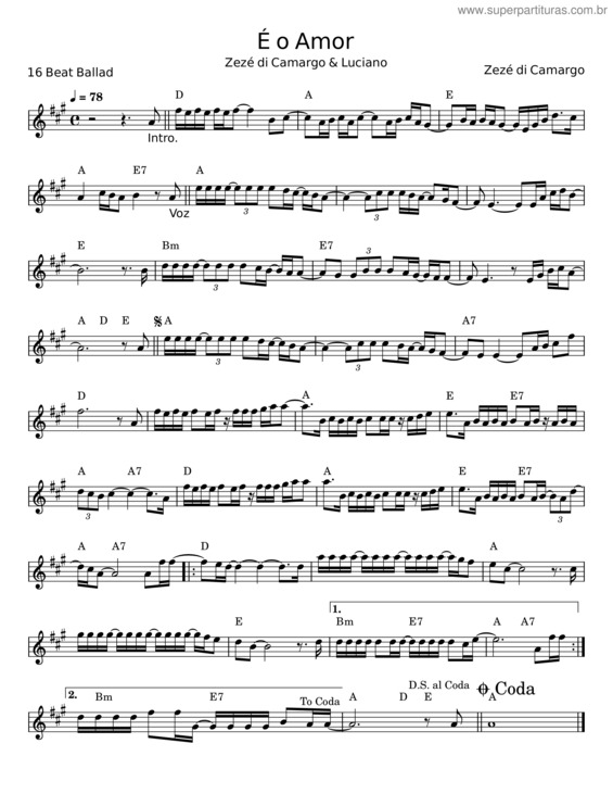 Partitura da música E O Amor v.7
