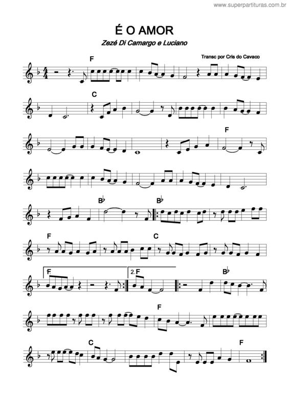 Partitura da música É O Amor