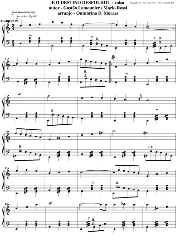 Partitura da música E O Destino Desfolhou v.3