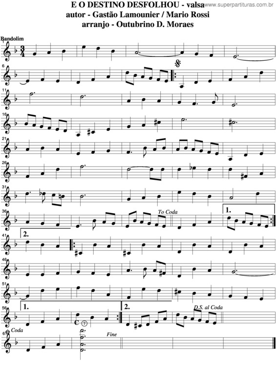 Partitura da música E O Destino Desfolhou v.4