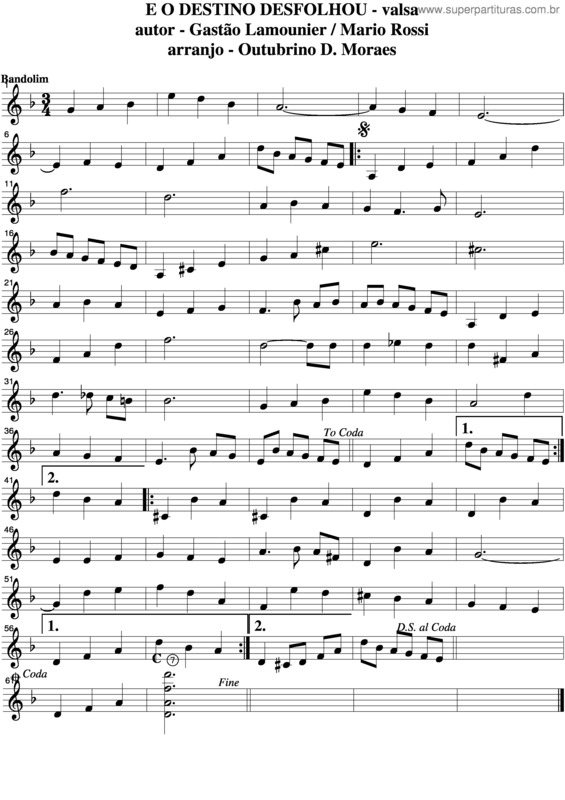 Partitura da música E O Destino Desfolhou v.4