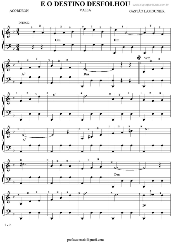 Partitura da música E O Destino Desfolhou