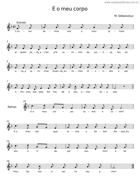 Partitura da música É O Meu Corpo – M. Debaisieux