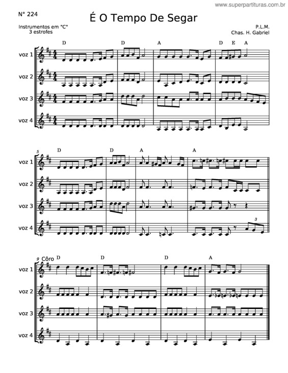 Partitura da música É O Tempo De Segar – Charles Hutchinson Gabriel