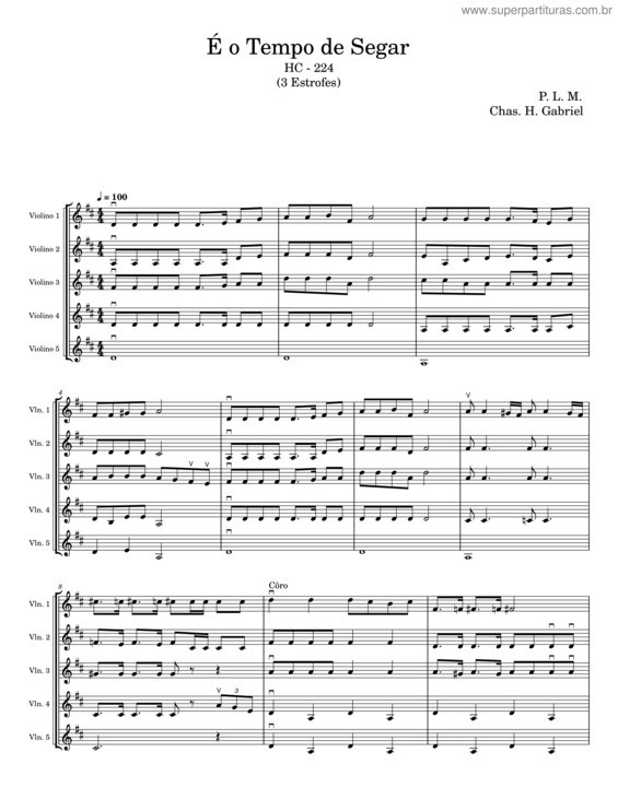 Partitura da música É O Tempo De Segar – Chas. H. Gabriel