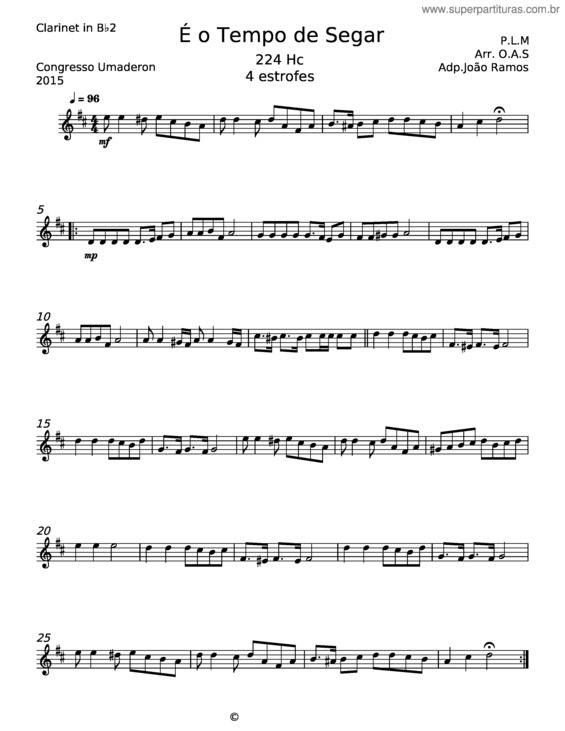 Partitura da música É O Tempo De Segar – Hino Da Harpa Cristã v.2