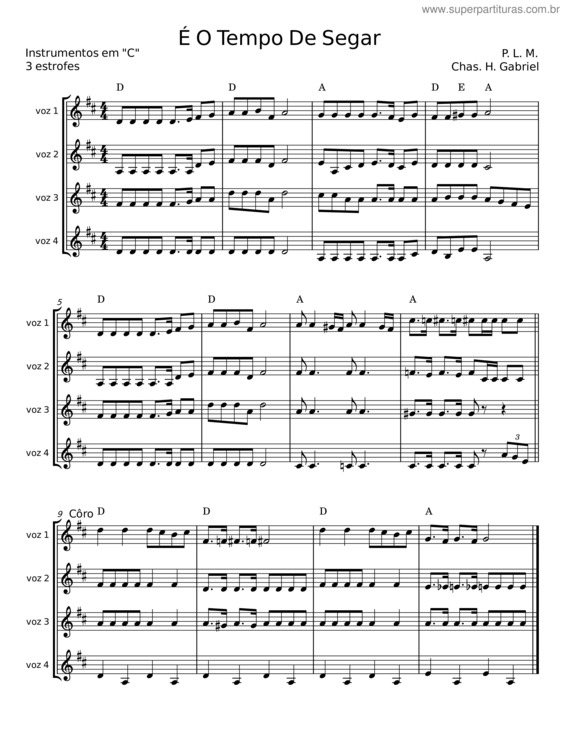 Partitura da música É O Tempo De Segar – P. L. M.