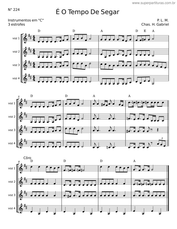 Partitura da música É O Tempo De Segar – P L M