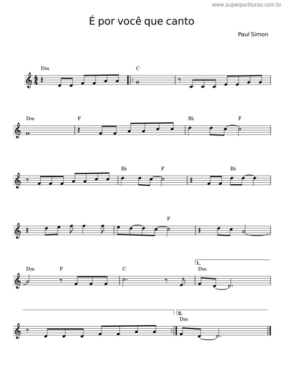 Partitura da música É Por Você Que Canto – Paul Simon
