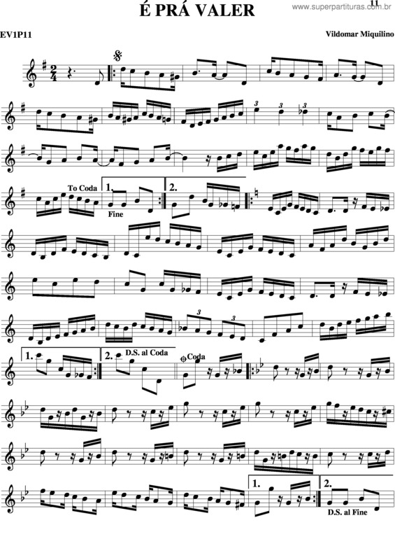 Partitura da música É Prá Valer