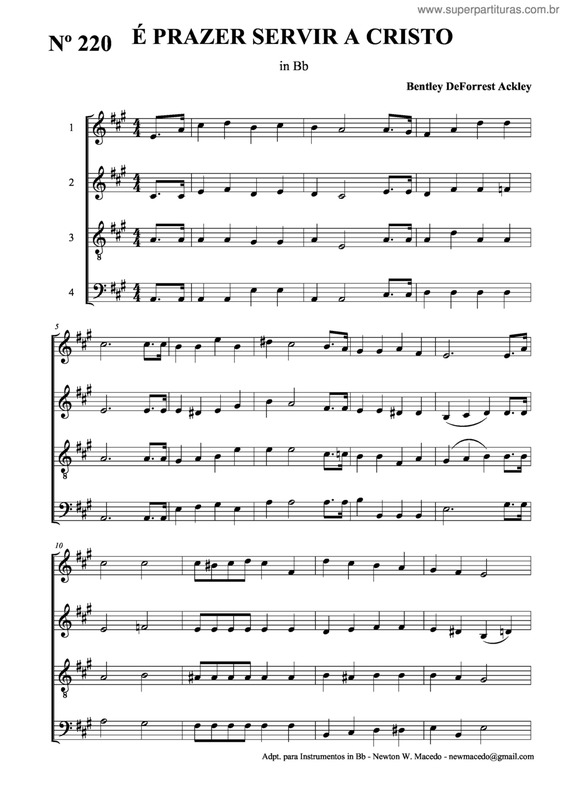 Partitura da música É Prazer Servir A Cristo v.2