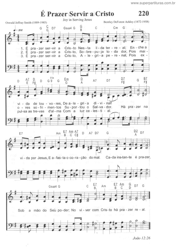 Partitura da música É Prazer Servir A Cristo