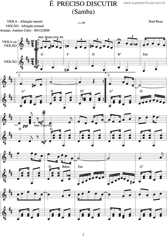 Partitura da música É Preciso Discutir v.2