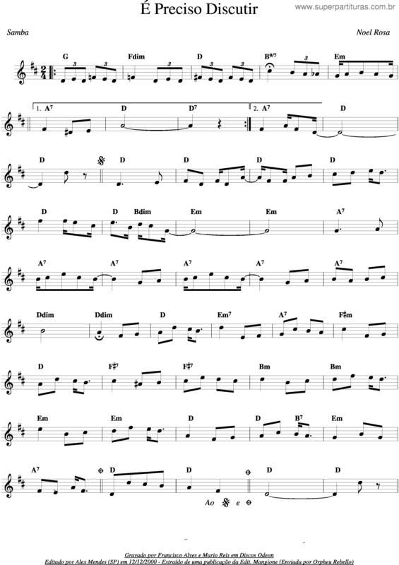 Partitura da música É Preciso Discutir