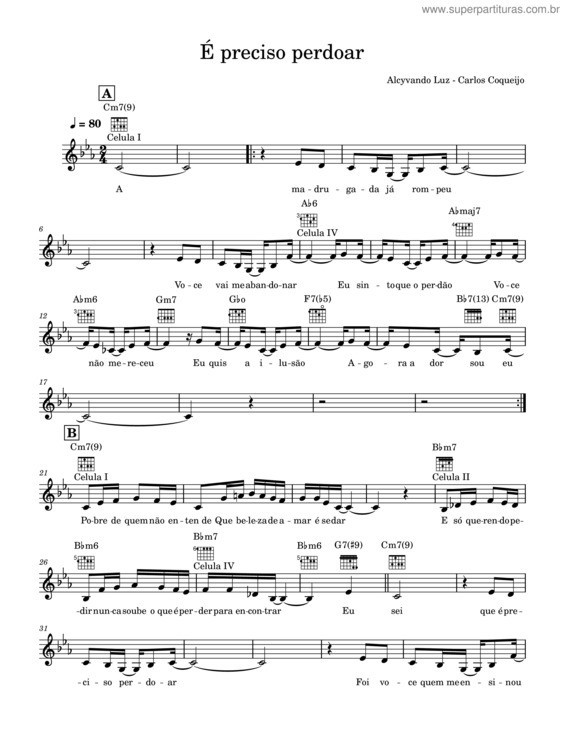 Partitura da música É Preciso Perdoar – Alcyvando Luz E Carlos Coqueijo