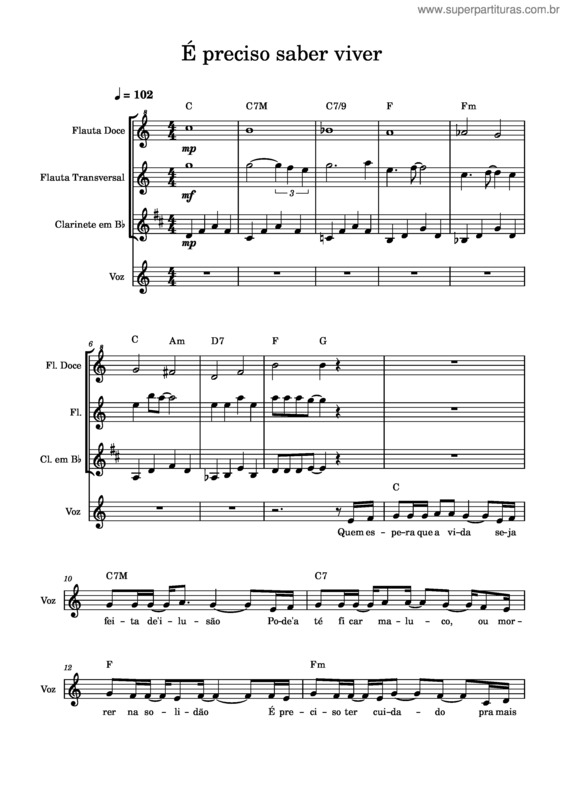 Partitura da música É Preciso Saber Viver v.12