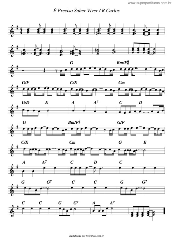 Partitura da música E Preciso Saber Viver v.2