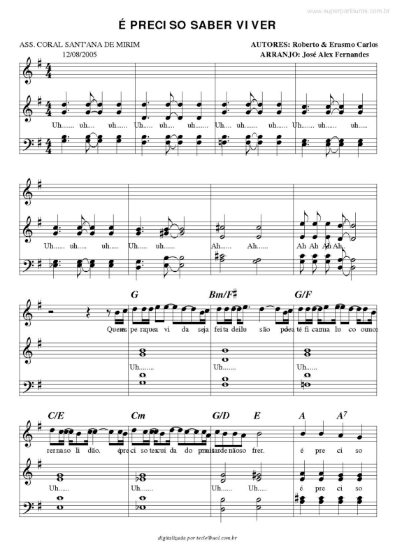 Partitura da música É Preciso Saber Viver